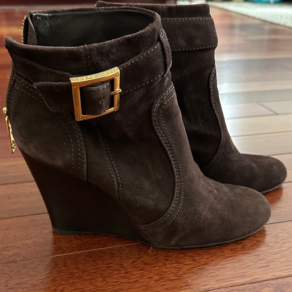 Tory Burch Dark Brown Suede Wedge Boots